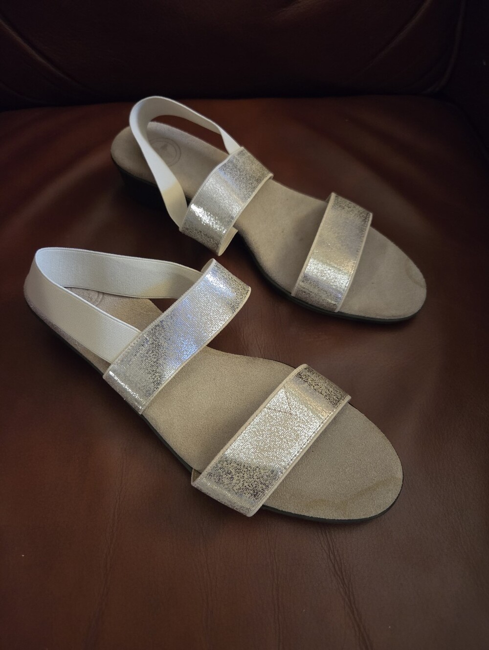 CHARLESTON SHOE CO. Silver Slingback Double-Strap Sandals